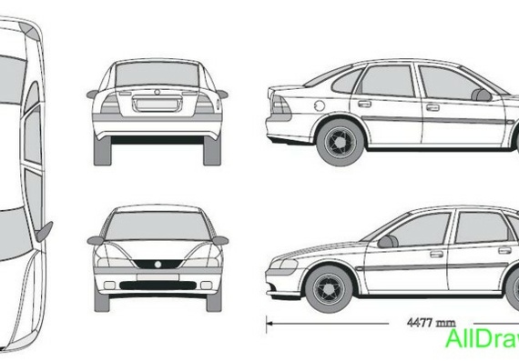 Opel Vectra B Sedan (Опель Веcтра Б Седан) - чертежи (рисунки) автомобиля